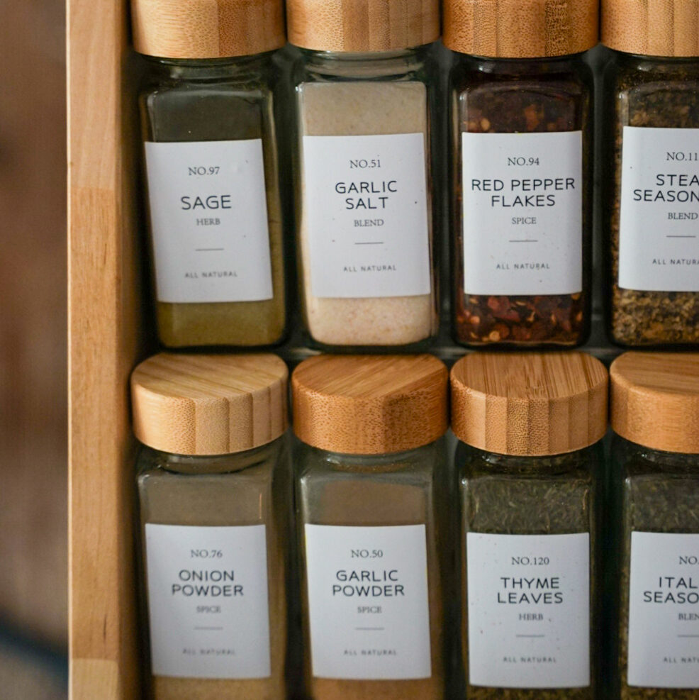 labeled Spice jars