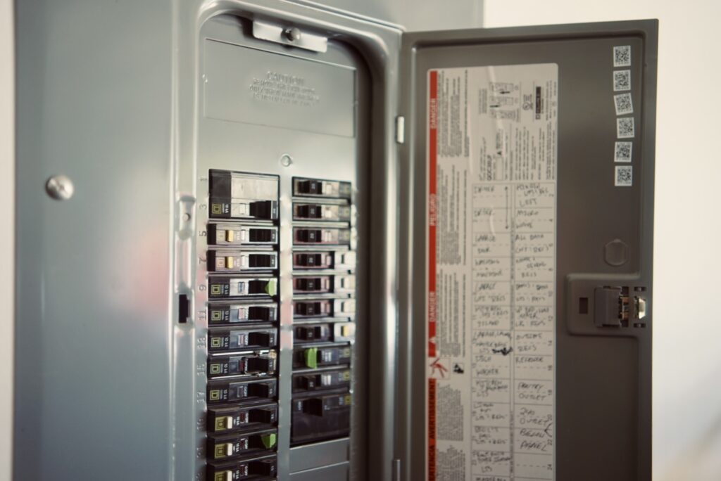 breaker panel labeled for home projects and rooms