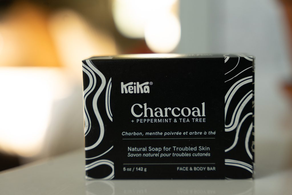 Charcoal soap I use to cleanse my face as part of my simple skincare routine.